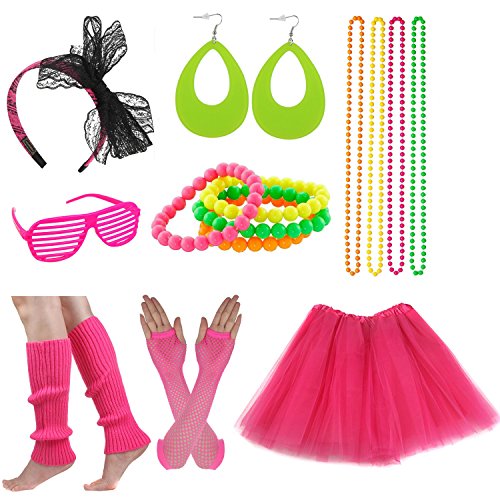  SISKIN 80s Costumes for Women, 80's Shirt Tutu Fanny Pack  Headband Earring Necklace Fishnet Gloves Leg Warmers Outfit Rainbow 3XL :  Clothing, Shoes & Jewelry