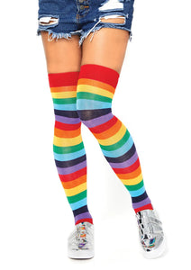 Spandex Acrylic Rainbow Striped Thigh Highs - Standard or Plus Size