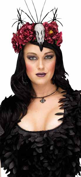 Raven or Zombie Skull Flower/Feather Headband