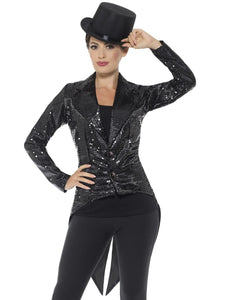 Sequin Tailcoat Jacket - Black