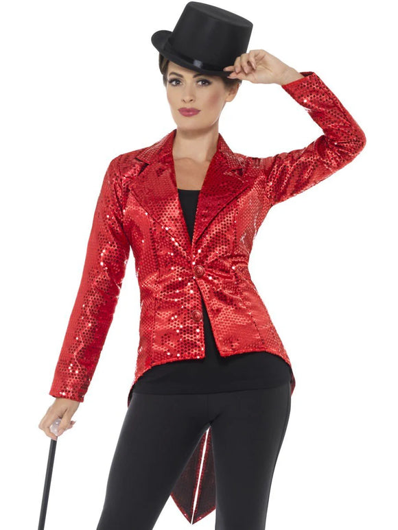 Sequin Tailcoat Jacket - Red