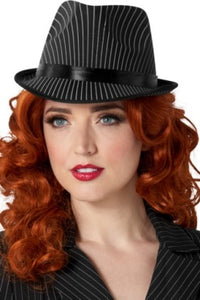 Ladies Black Pin Stripped Gangster Hat