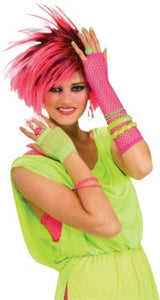 Fishnet Fingerless Gloves Pink & Green