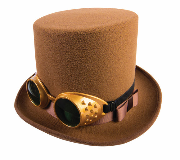 Steampunk Top Hat with Goggles - Brown