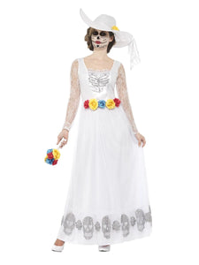 Day of the Dead Skeleton Bride Costume, White - Size Small